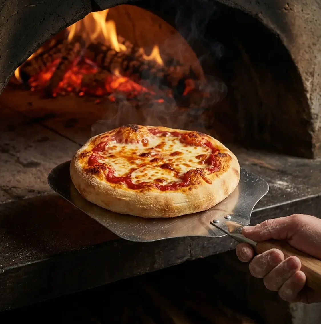 Preparación de pizza en horno